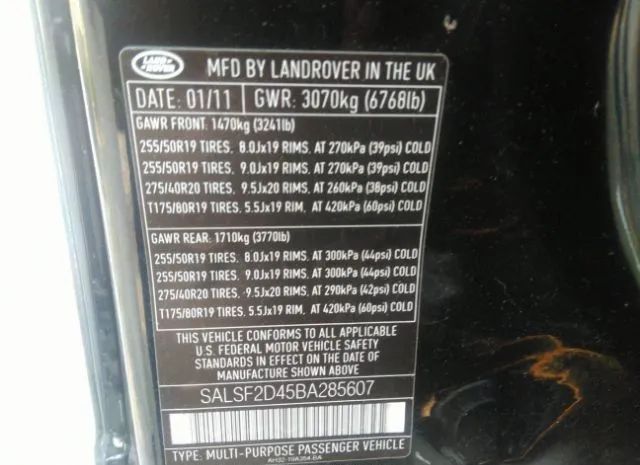 Photo 8 VIN: SALSF2D45BA285607 - LAND ROVER RANGE ROVER SPORT 