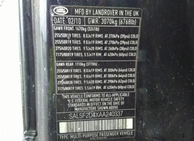 Photo 8 VIN: SALSF2D4XAA240337 - LAND ROVER RANGE ROVER SPORT 