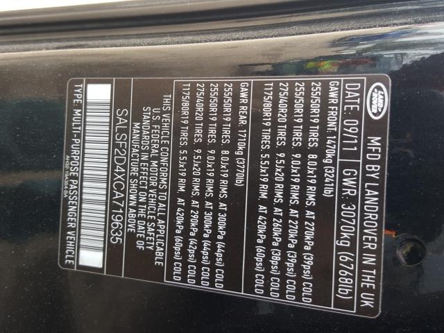 Photo 9 VIN: SALSF2D4XCA719635 - LAND ROVER RANGE ROVE 