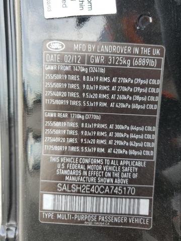 Photo 12 VIN: SALSH2E40CA745170 - LAND ROVER RANGE ROVE 