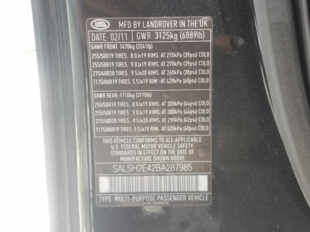 Photo 9 VIN: SALSH2E42BA287985 - LAND ROVER RANGE ROVE 