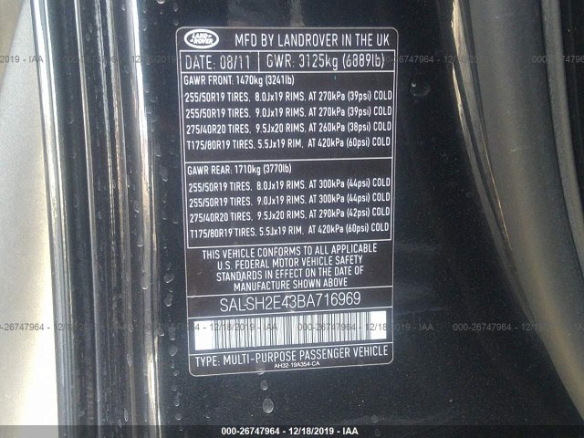 Photo 8 VIN: SALSH2E43BA716969 - LAND ROVER RANGE ROVER SPORT 