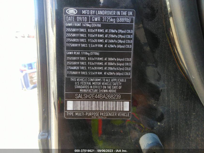 Photo 8 VIN: SALSH2E44BA268239 - LAND ROVER RANGE ROVER SPORT 