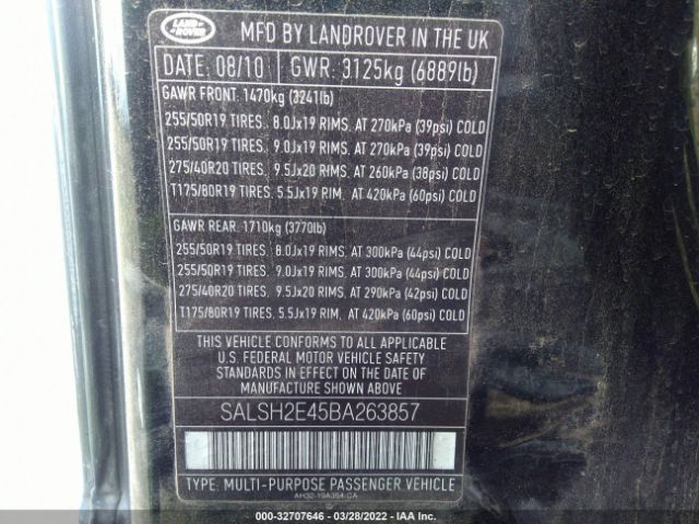 Photo 8 VIN: SALSH2E45BA263857 - LAND ROVER RANGE ROVER SPORT 