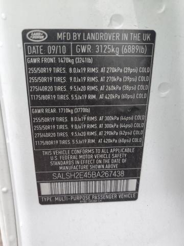 Photo 11 VIN: SALSH2E45BA267438 - LAND ROVER RANGE ROVE 