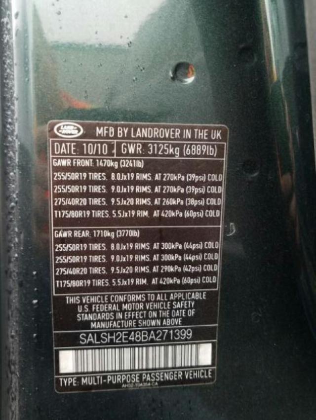 Photo 9 VIN: SALSH2E48BA271399 - LAND ROVER RANGE ROVE 