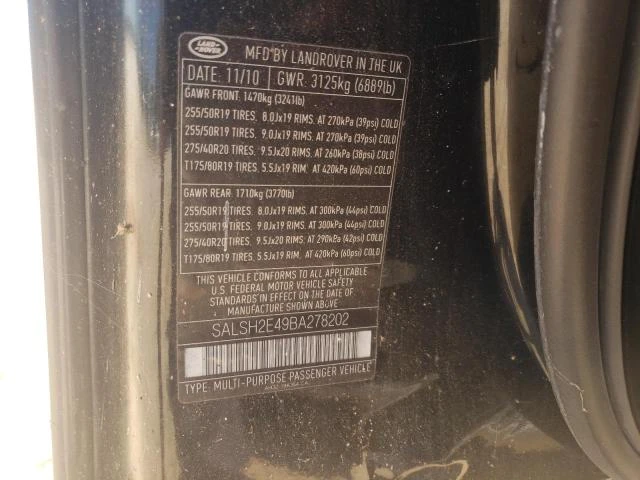 Photo 11 VIN: SALSH2E49BA278202 - LAND ROVER RANGE ROVE 