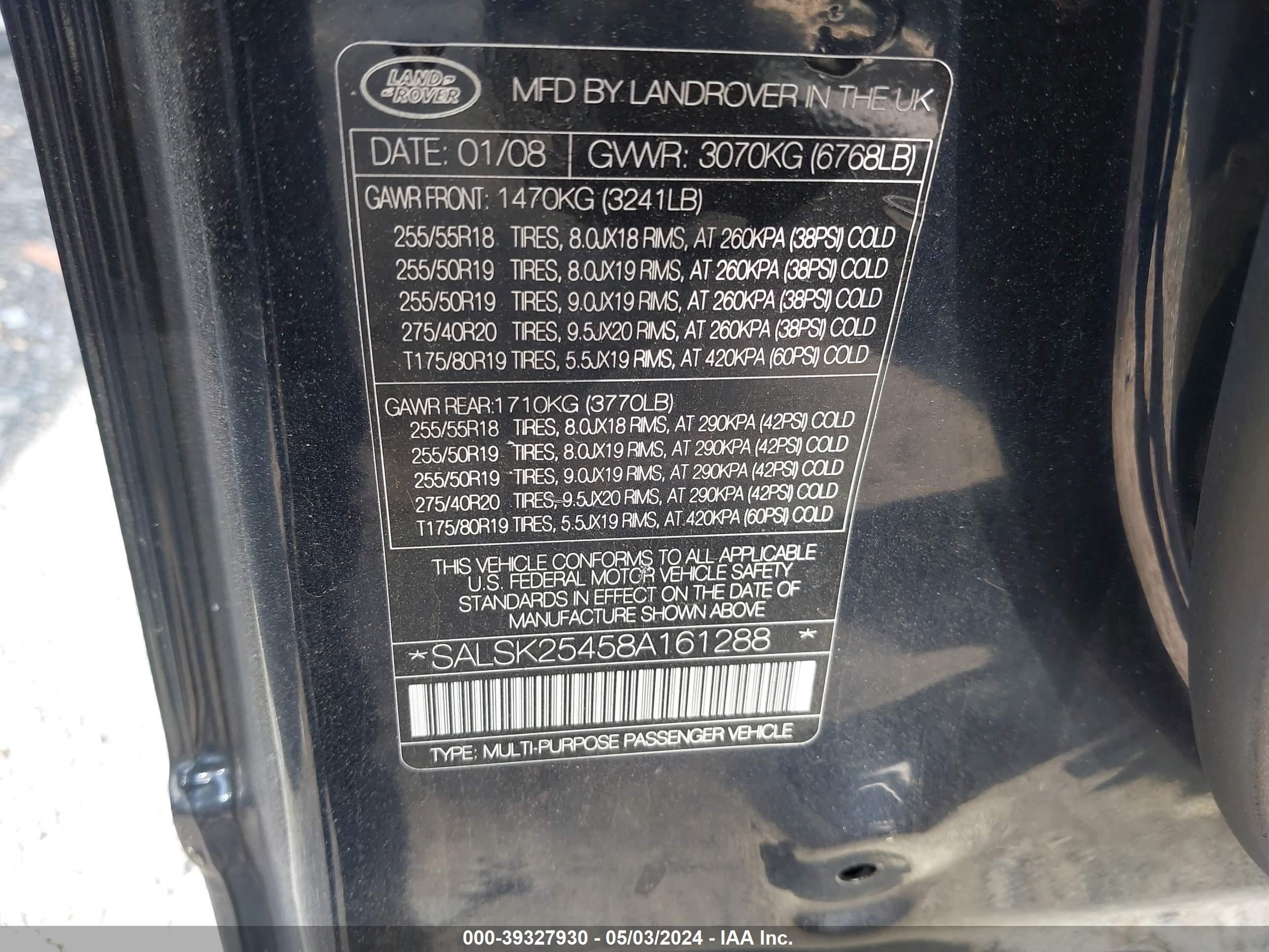 Photo 8 VIN: SALSK25458A161288 - LAND ROVER RANGE ROVER SPORT 