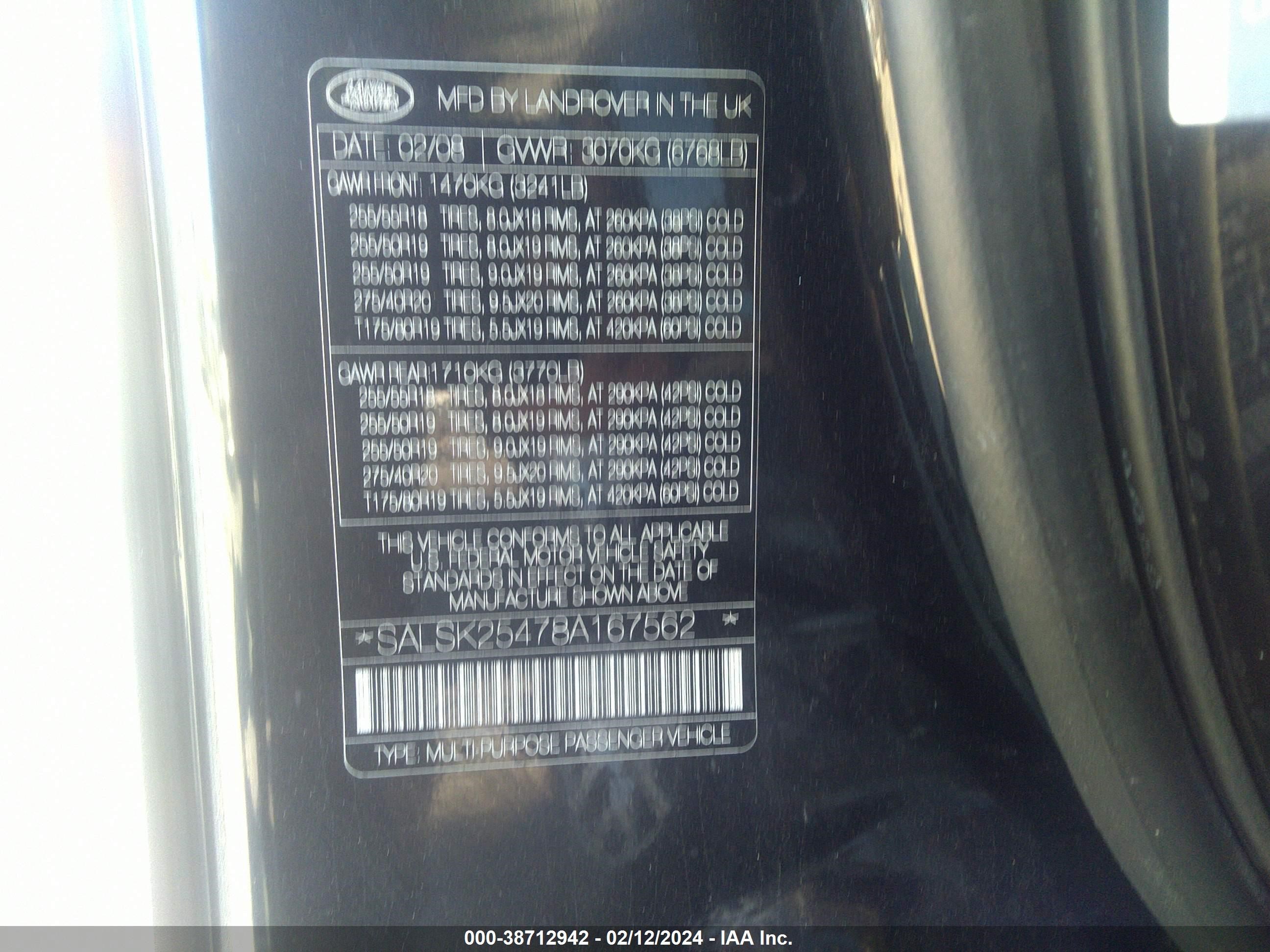 Photo 8 VIN: SALSK25478A167562 - LAND ROVER RANGE ROVER SPORT 