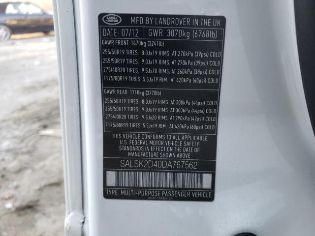 Photo 9 VIN: SALSK2D40DA767562 - LAND ROVER RANGE ROVE 