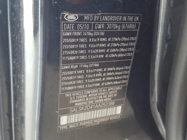 Photo 9 VIN: SALSK2D41AA252386 - LAND ROVER RANGE ROVE 