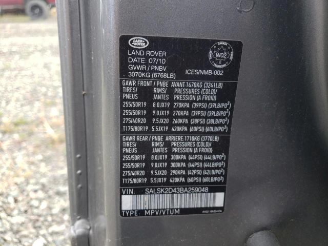 Photo 12 VIN: SALSK2D43BA259048 - LAND ROVER RANGE ROVE 