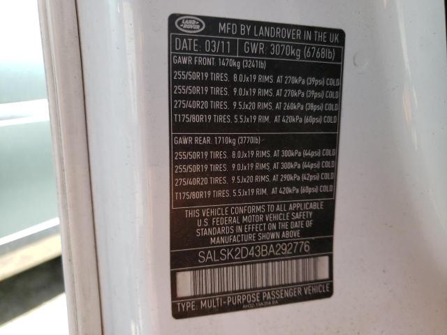 Photo 9 VIN: SALSK2D43BA292776 - LAND ROVER RANGE ROVE 