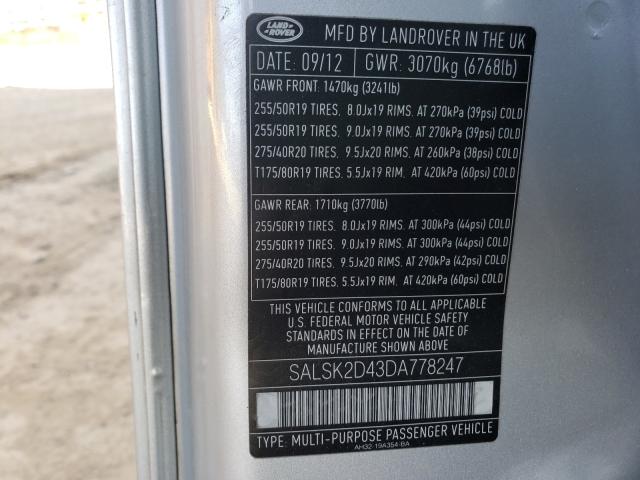 Photo 9 VIN: SALSK2D43DA778247 - LAND ROVER RANGE ROVE 