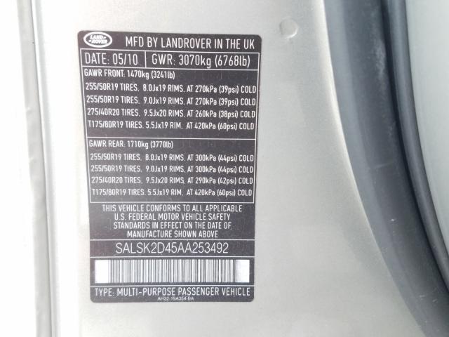 Photo 9 VIN: SALSK2D45AA253492 - LAND ROVER RANGE ROVE 