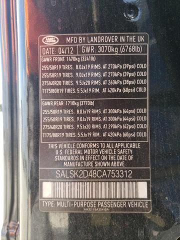 Photo 9 VIN: SALSK2D48CA753312 - LAND ROVER RANGE ROVE 