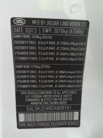 Photo 9 VIN: SALSK2D49DA808741 - LAND ROVER RANGE ROVE 