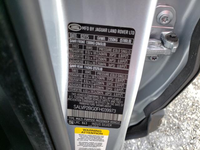 Photo 9 VIN: SALVP2BG0FH039973 - LAND ROVER RANGE ROVE 