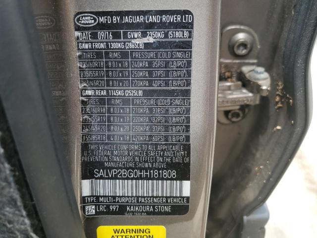 Photo 11 VIN: SALVP2BG0HH181808 - LAND ROVER RANGE ROVE 