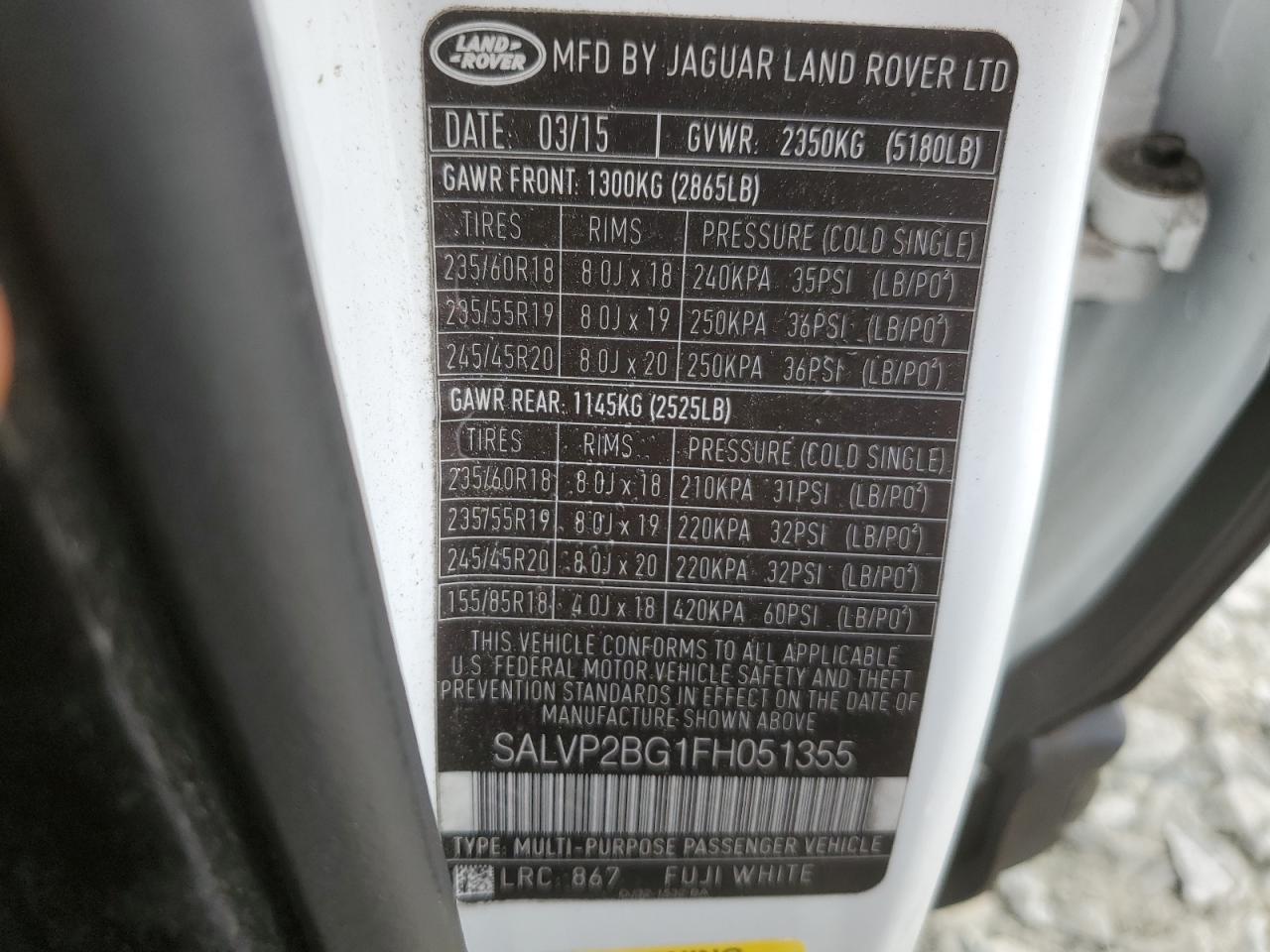 Photo 12 VIN: SALVP2BG1FH051355 - LAND ROVER RANGE ROVER 