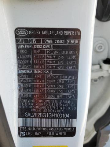 Photo 12 VIN: SALVP2BG1GH100104 - LAND ROVER RANGE ROVE 