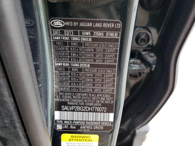 Photo 9 VIN: SALVP2BG2DH776072 - LAND ROVER RANGE ROVE 