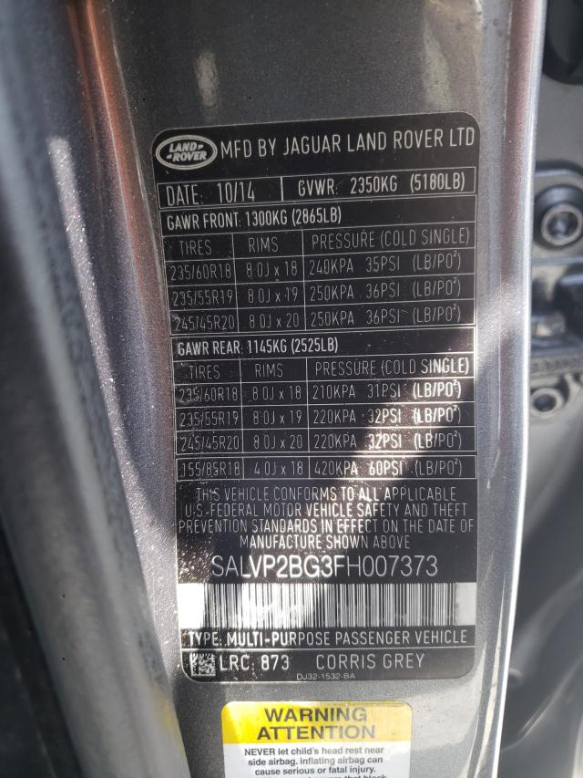 Photo 9 VIN: SALVP2BG3FH007373 - LAND ROVER RANGE ROVE 