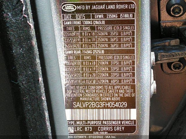 Photo 8 VIN: SALVP2BG3FH054029 - LAND ROVER RANGE ROVER EVOQUE 