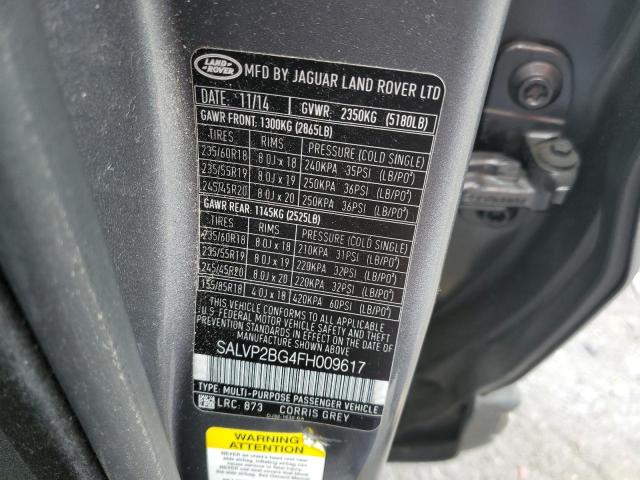 Photo 9 VIN: SALVP2BG4FH009617 - LAND ROVER RANGE ROVE 