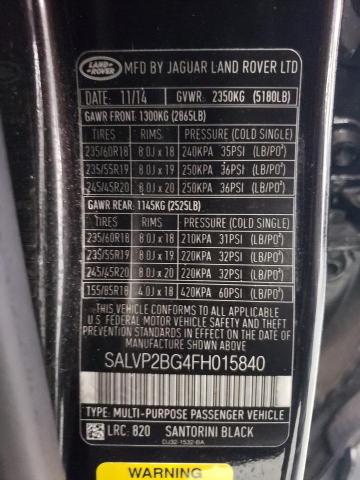 Photo 9 VIN: SALVP2BG4FH015840 - LAND ROVER RANGE ROVE 