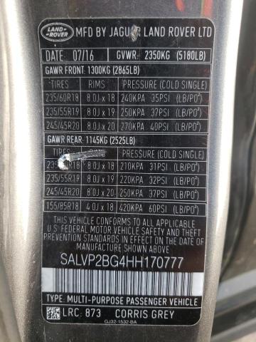 Photo 12 VIN: SALVP2BG4HH170777 - LAND ROVER RANGE ROVE 