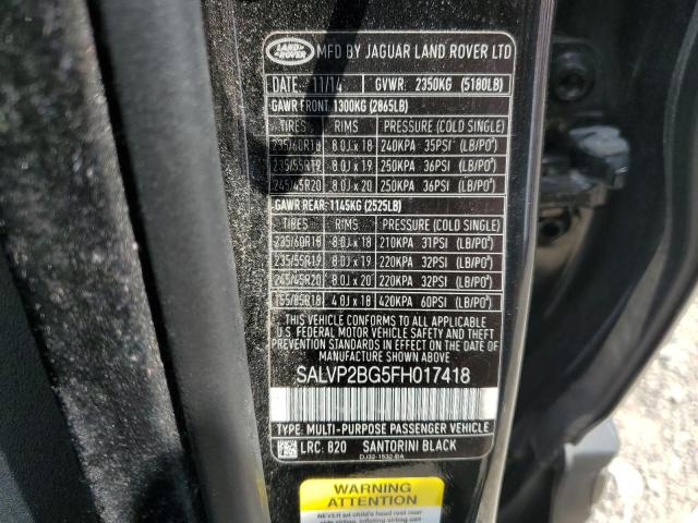 Photo 12 VIN: SALVP2BG5FH017418 - LAND ROVER RANGE ROVE 