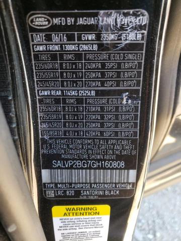 Photo 9 VIN: SALVP2BG7GH160808 - LAND ROVER RANGE ROVE 