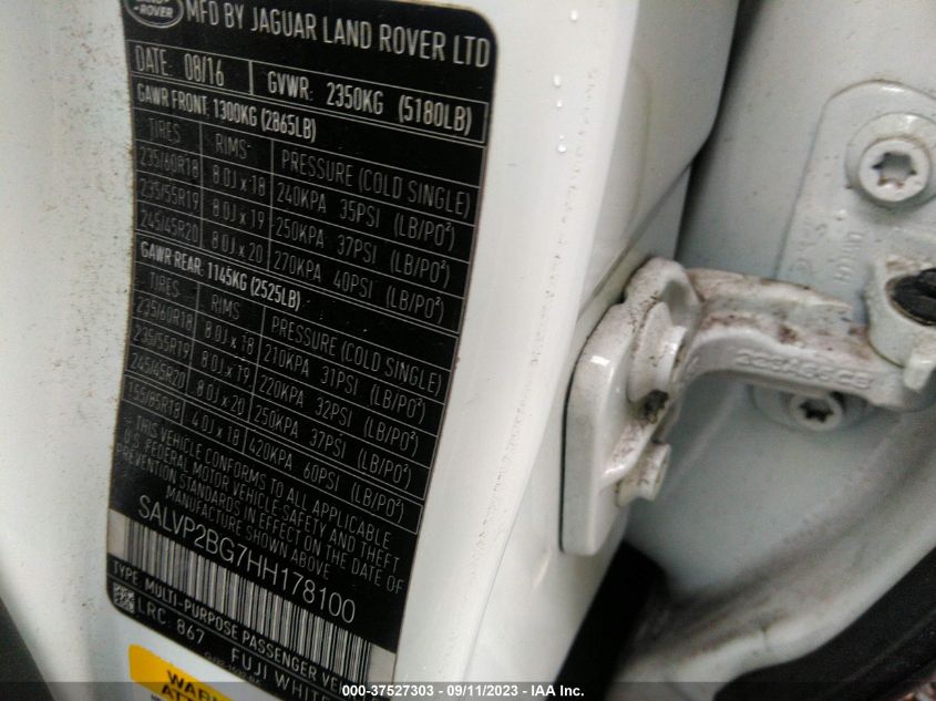 Photo 8 VIN: SALVP2BG7HH178100 - LAND ROVER RANGE ROVER EVOQUE 