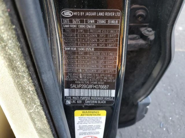 Photo 12 VIN: SALVP2BG8FH076687 - LAND ROVER RANGE ROVE 