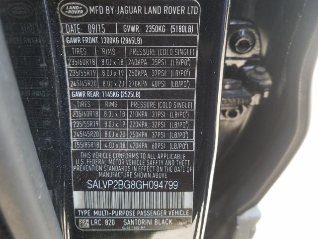 Photo 9 VIN: SALVP2BG8GH094799 - LAND ROVER RANGE ROVER EVOQUE 