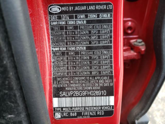 Photo 9 VIN: SALVP2BG9FH028910 - LAND ROVER RANGE ROVE 