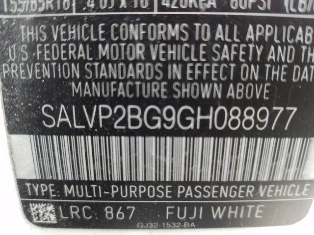 Photo 9 VIN: SALVP2BG9GH088977 - LAND ROVER RANGE ROVE 