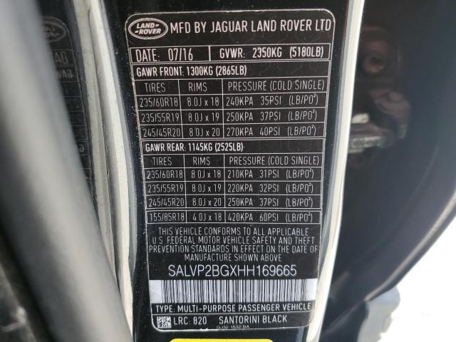 Photo 12 VIN: SALVP2BGXHH169665 - LAND ROVER RANGE ROVE 