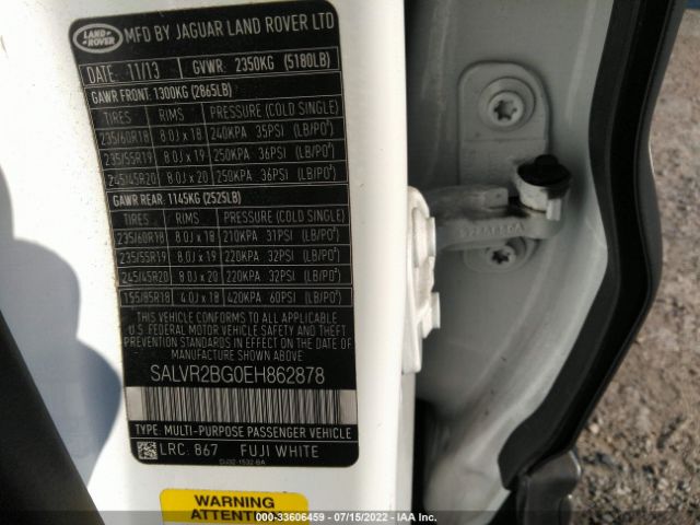 Photo 8 VIN: SALVR2BG0EH862878 - LAND ROVER RANGE ROVER EVOQUE 