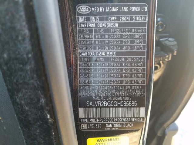 Photo 9 VIN: SALVR2BG0GH085685 - LAND ROVER RANGE ROVE 