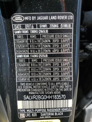 Photo 11 VIN: SALVR2BG0HH183570 - LAND ROVER RANGE ROVE 