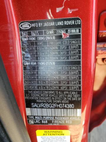 Photo 12 VIN: SALVR2BG2FH074380 - LAND ROVER RANGE ROVE 