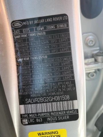 Photo 12 VIN: SALVR2BG2GH081508 - LAND ROVER RANGE ROVE 