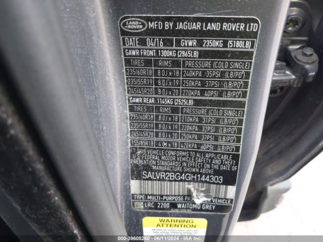 Photo 8 VIN: SALVR2BG4GH144303 - LAND ROVER RANGE ROVER EVOQUE 