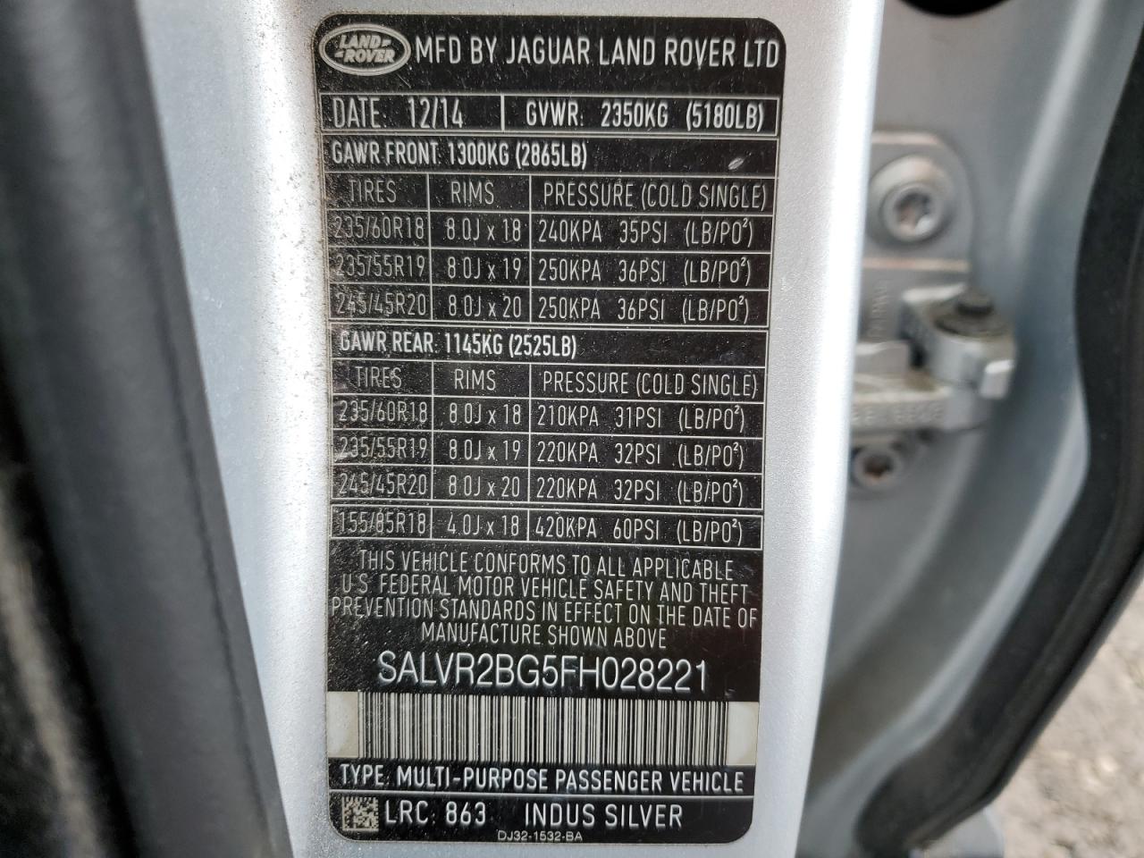 Photo 13 VIN: SALVR2BG5FH028221 - LAND-ROVER RANGE ROVER 