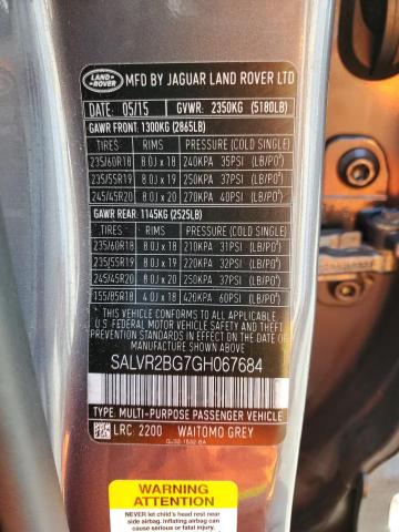 Photo 12 VIN: SALVR2BG7GH067684 - LAND ROVER RANGE ROVE 