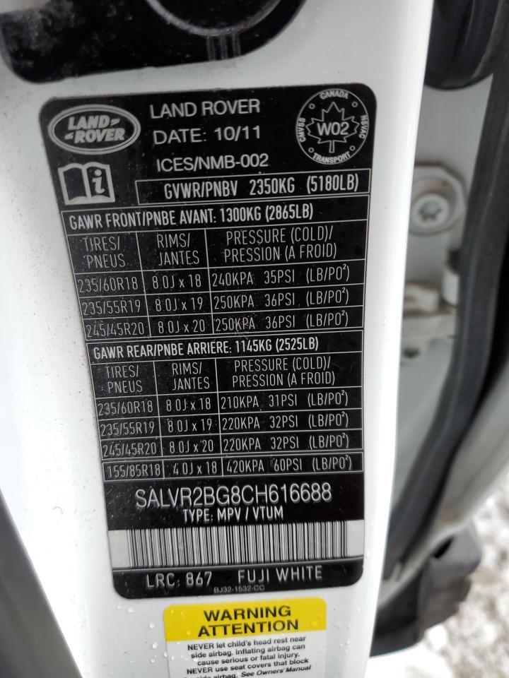 Photo 11 VIN: SALVR2BG8CH616688 - LAND ROVER RANGE ROVER 