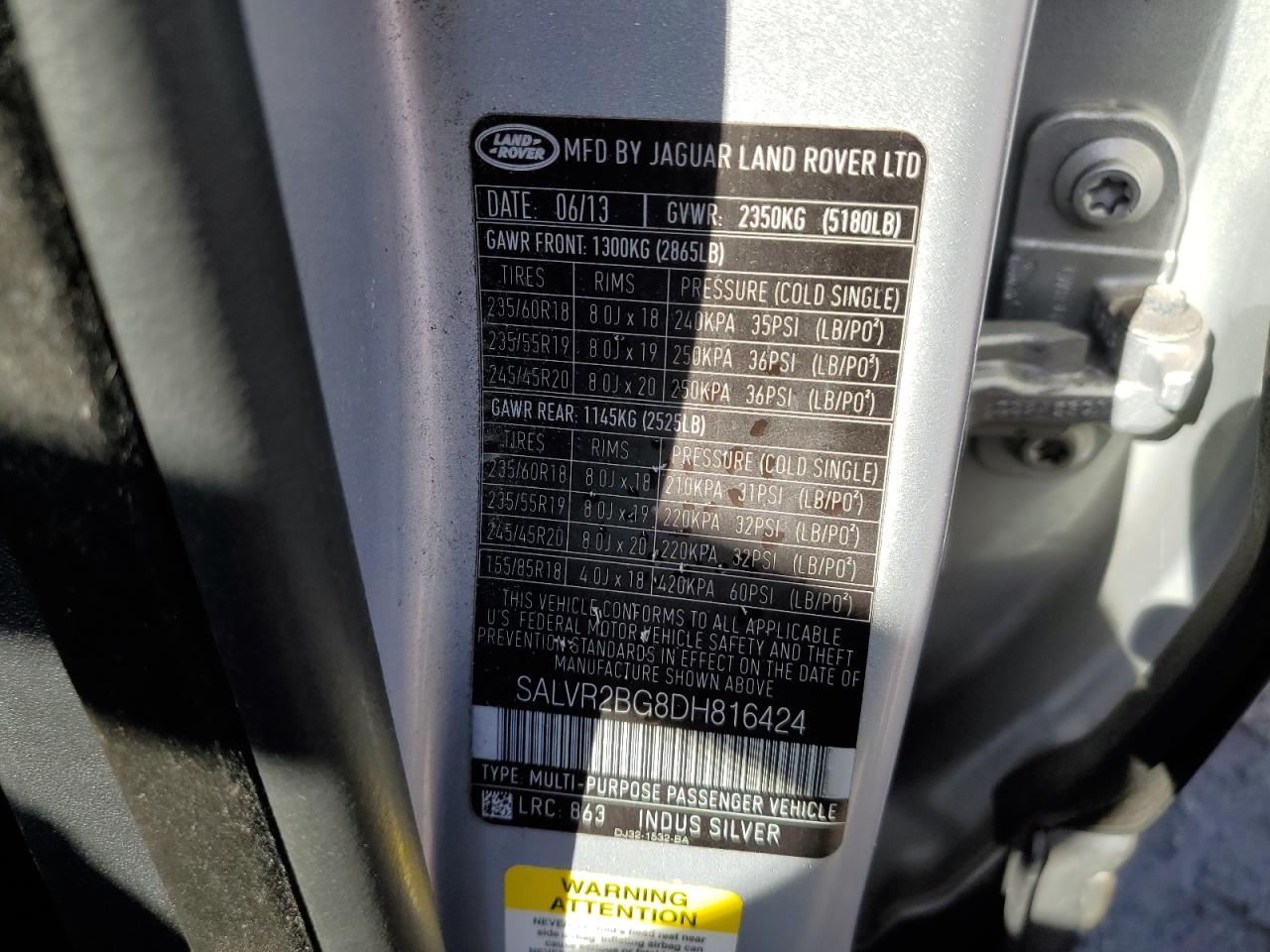 Photo 12 VIN: SALVR2BG8DH816424 - LAND ROVER RANGE ROVER 