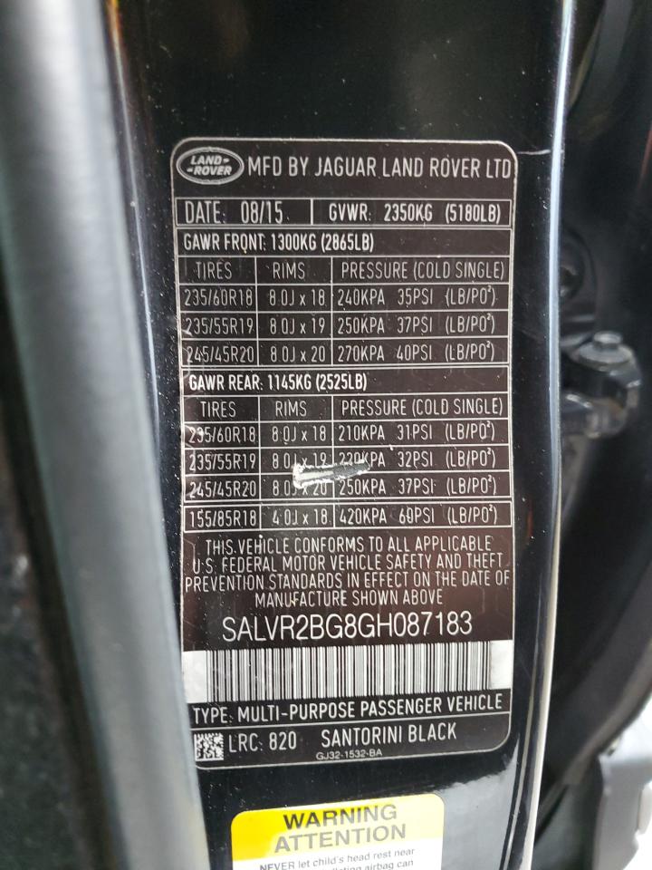 Photo 11 VIN: SALVR2BG8GH087183 - LAND ROVER RANGE ROVER 